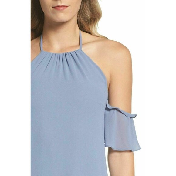 Nouvelle AMSALE Womens Blue Ruffle Sleeve Halter Gown Slate Size S NG24 - Picture 6 of 6